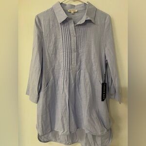 NWT Ellie & Kate light blue linen blend tunic top long lined large pop over